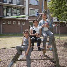 Photo of three girls on a climbing frame in Moerwijk, The Hague